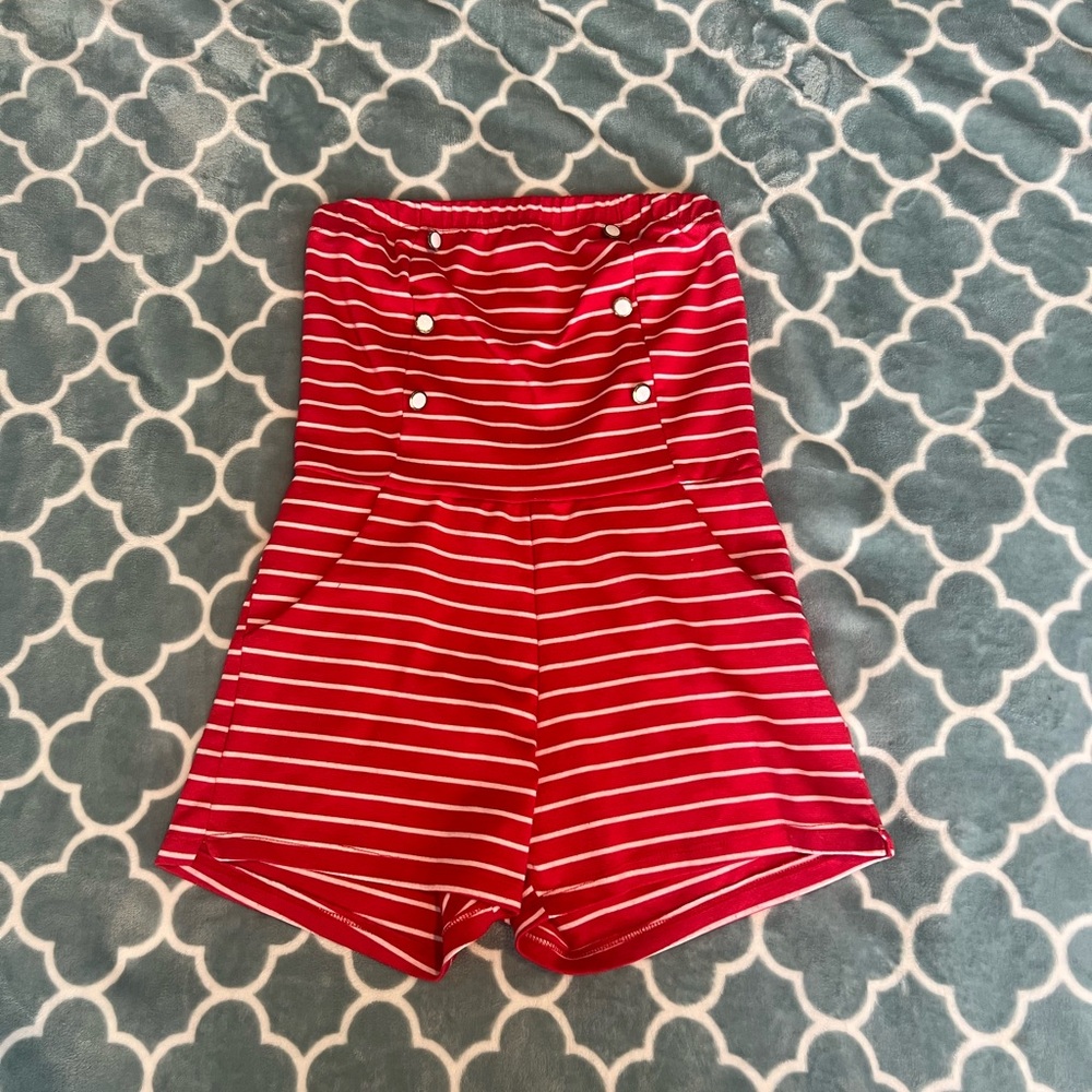 Red and White Striped Romper